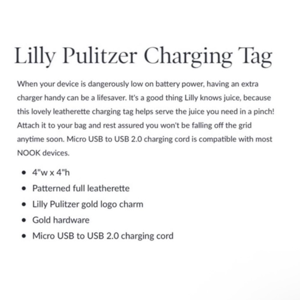 Lilly Pulitzer charging tag in high maintenance print NWT in box - Picture 3 of 6